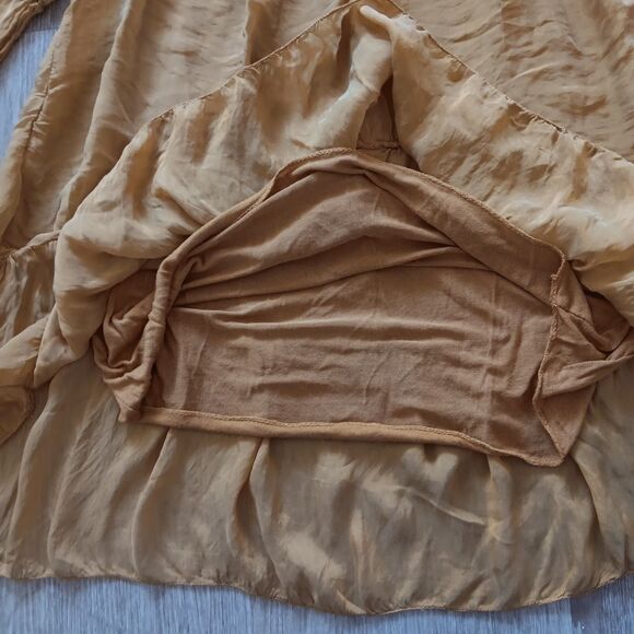 Womens Dress Medium Mini Peasant Bell Sleeve Ruffle Golden Fairy Cottage Beachy - Picture 9 of 10